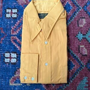 New NOS Vintage 70s Sears Perma Prest Pointy Collar Harvest Yellow Button Shirt
